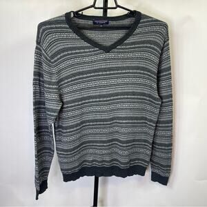 Roundtree & Yorke Striped Grey White Sweater Size Large Mens